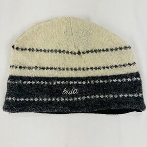BULA Beanie Off White And Grey 100% Wool With Snowflakes Embroidery VTG 90s